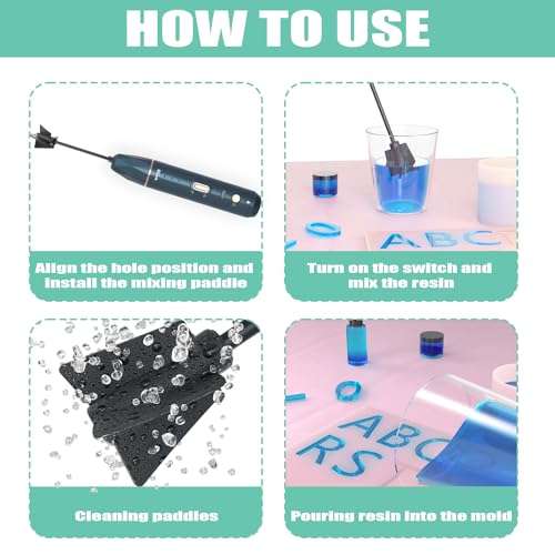 Upgraded Resin Mixer, Handheld Rechargeable Mixer with Minimizing Bubbles,Epoxy Resin Mixer for Resin, Silicone Mixing, Resin Molds, DIY Crafts (Included 4 pcs Paddles) (Blue) - color: Blue