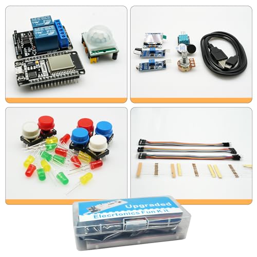 Basic Starter Kit for ESP32 ESP-32S WiFi Development Board, Beginner Electronics Learning Kit with Sensors and Modules, Arduino IDE Compatible, IoT Programming Starter Set