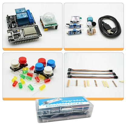 Basic Starter Kit for ESP32 ESP-32S WiFi Development Board, Beginner Electronics Learning Kit with Sensors and Modules, Arduino IDE Compatible, IoT Programming Starter Set