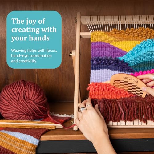 Lily & Oak Weaving Loom for Adults & Kids - Weaving Loom Kit | Beginner-Friendly Table Loom & Lap Loom with Yarn, Tools & Instructions | Wooden Loom for Multicraft Projects (15.8 x 11.8 inches) - size: Small