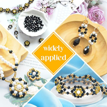 1500 Pcs Crystal Glass Beads for Jewelry Making – 12 Styles Bicone, Rondelle, Cube, Teardrop & 3mm Spacer Beads, DIY Bracelet Necklace Earring Craft Kit with Organizer Box(Black) - color: Black