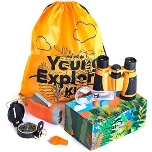 Outdoor Adventure Kit for Kids: Binoculars, Compass, Magnifying Glass & Flashlight. 3-12 Year Old Boys & Girls - color: Orange