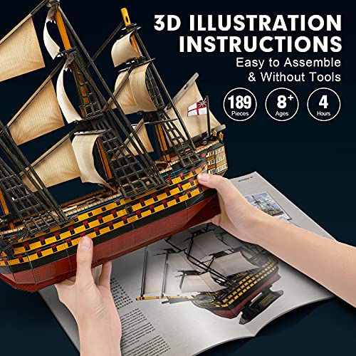 CubicFun 3D Puzzles Large HMS Victory Vessel Ship Sailboat Model Kits for Adults and Teens Toys, 189 Pieces, T4019h - style: C-Ship-HMS Victory | 1/150