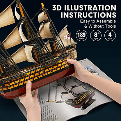 CubicFun 3D Puzzles Large HMS Victory Vessel Ship Sailboat Model Kits for Adults and Teens Toys, 189 Pieces, T4019h - style: C-Ship-HMS Victory | 1/150