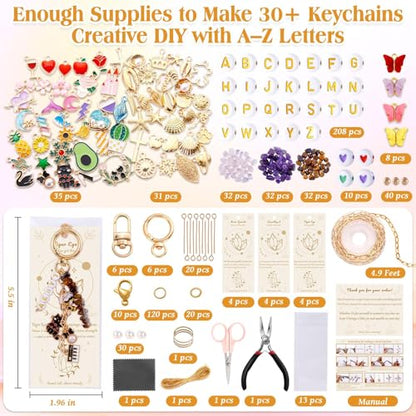 674 Pcs Lipgloss Keychain Making Kit,Bag Charm Kit with Crystal Stone - color: 674 Pcs Keychain