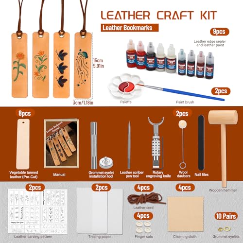 Leather Crafting Kit, Leather Bookmarks Making Kit Tools Supplies Tutorial - color: Color 1, Bookmark