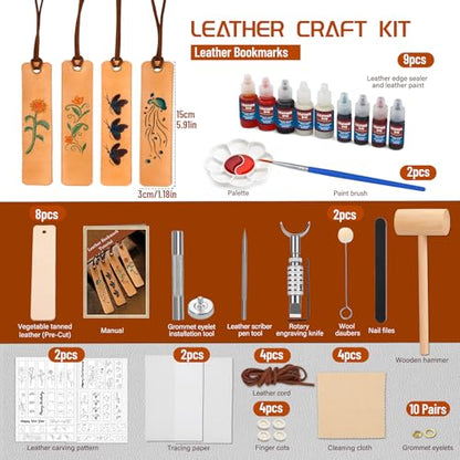 Leather Crafting Kit, Leather Bookmarks Making Kit Tools Supplies Tutorial - color: Color 1, Bookmark