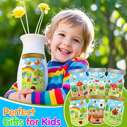 LINAYE 24 Sheets Insect Stickers with Jar Scenes, Make Your Own Bug Jar Stickers, Spring Crafts Activities for Kids Spring Party Decorations Supplies for Kids - style: Bugs Jar 24 Sheets