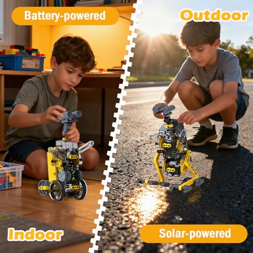 25-in-1 Solar Science Robot Kit, STEM Building Toy for Kids Ages 8+ - color: Yellow & Grey