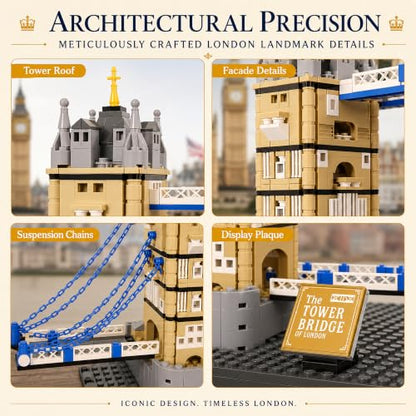 Tower Bridge Building Block Set 969 Pcs London Architecture Building Set for Adults & Teens Historic UK Landmark Model Kit Home Office Desk Decor Display Gift - style: London Twin Tower Bridge