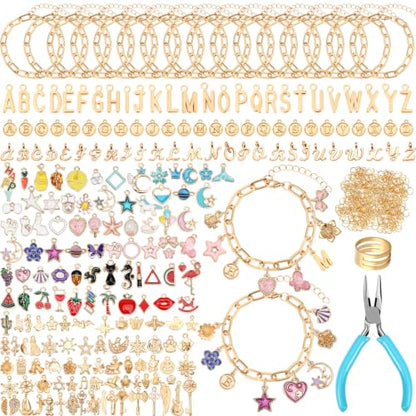 SANNIX 486Pcs Charm Bracelet Making Kit, Including 16 Bangles 228 Charms - color: Gold
