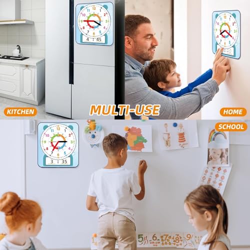 ANCOMEDO Large 12" Magnetic Writable Dry Erase Teaching Clock,Teaching Demonstration Clock for Kids Learning Time with Cute Style for Home School Classroom Supplies(12" x 11") - style: Cute blue-1pack