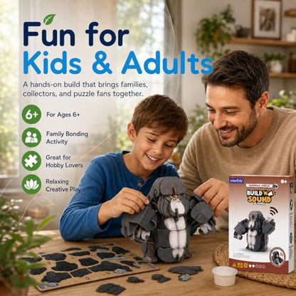 MierEdu Build 'N' Sound 3D Puzzle for Kids, Animal Puzzle with Sound Module, Educational STEM Craft Kit, FSC Paper Model Building Toy Gift for Ages 6+ - color: Silverback Gorilla