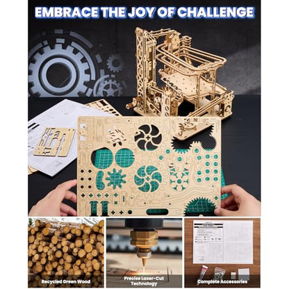 3D Wooden Puzzles for Adults: 371pcs Wood Mechanical Marble Run Model Kits with Roller Coaster Building Set for Adults - 3D Brian Teaser Desk Toys Wooden Puzzles for Men Women Hobbies Gifts