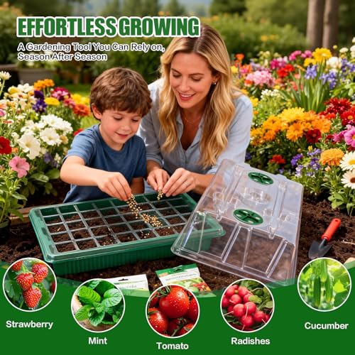 joyhalo 2 Pack 80 Cell Seed Starter Tray with Grow Light & Humidity Dome - size: 40 Cell 2 Pack