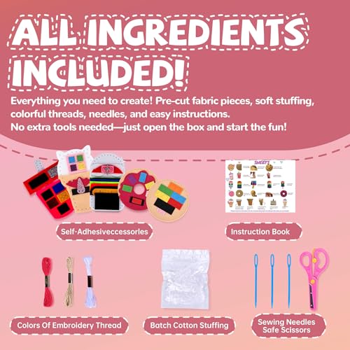 Cymbana Kids Sewing Kit, DIY Food Felt Plush Donuts, Ice Cream Kids Crafts - color: Sweets