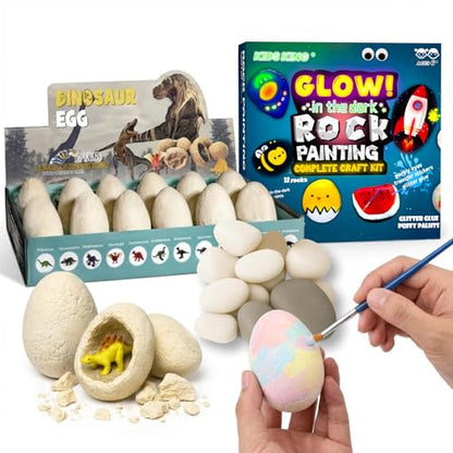 Dinosaur Eggs Excavation Dig Kit & Rock Painting Kit - Easter Eggs Bundle