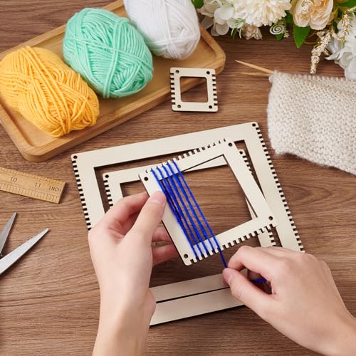 BENECREAT 4 Sizes Wooden Weaving Loom Kit, 2/4/5.9/7.8 inch Square DIY Weaving Loom DIY Weaving Art Tapestry Loom for Hanging Decor Woven Tapestry Knitted Crafts Making, 4.5mm Thick - size: 4 Sizes