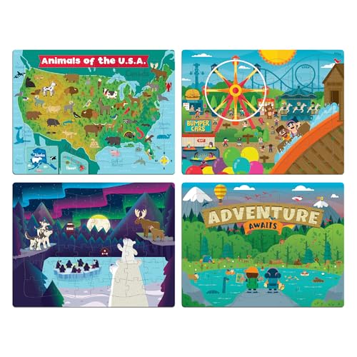 Chuckle & Roar Puzzles for Kids Ages 4-6, Portable Tray, 4 Pack, 36 & 48 Pc