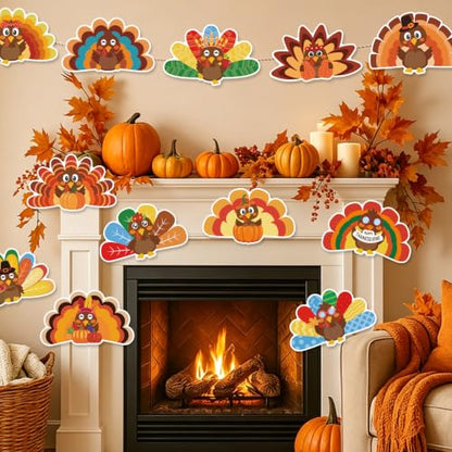 JUNEBRUSHS 60Pcs Turkey Cutouts Thanksgiving Bulletin Board Decorations - style: Thanksgiving Turkey Style