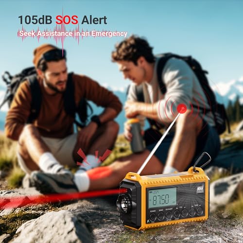 Mesqool 12000mAh Emergency Radio, Auto NOAA Weather Alert Digital - color: Yellow with Black