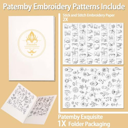 Patemby Embroidery Pattern Water Soluble Embroidery Stabilizers, Stick and Stitch Embroidery Paper Wash Away with Pre-Printed Pattern Designs Stencils Transfers for Hand Sewing Lover Beginner - color: Lette