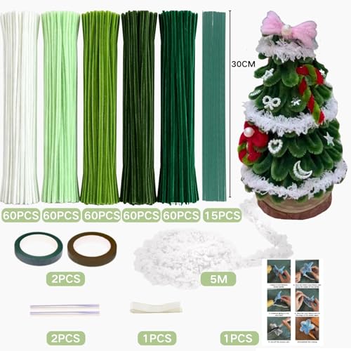 5-Color Green Pipe Cleaner Flower Kit,300 Pcs Pipe Cleaners Craft - color: Green
