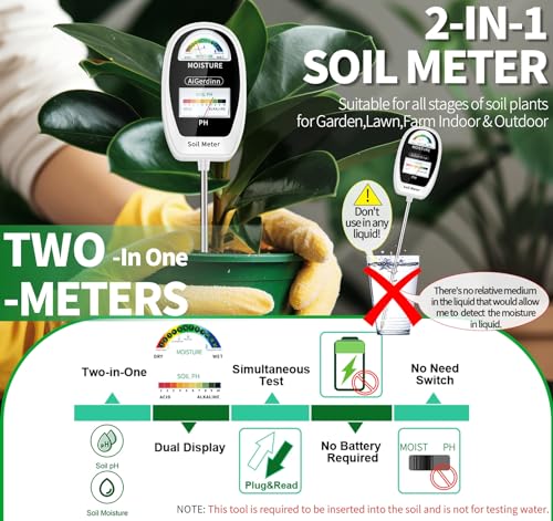 Soil Test Kit, 2-in-1 Soil Moisture Meter, Soil pH Meter -Dual Dial-Simultaneously-Display Results-Soil pH Tester, Moisture Meter for Garden,Lawn,Farm Indoor&Outdoor Plants-PureWhite - color: Basicwhite