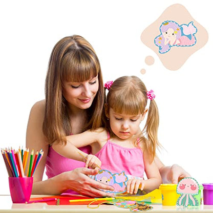 Pajean 10 Pcs Kids Lacing Cards Double Sided Animal Sewing Cards Kits 10 Styles Lacing Toy Crafts for Toddler Ages 6+ Developing Imagination Preschool Learning Activity Supplies(Mermaid Style) - style: Mermaid Style