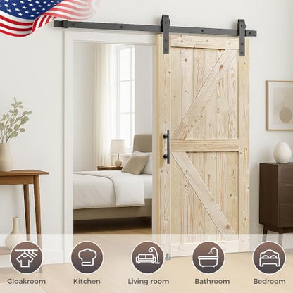 S&Z TOPHAND® 54in x 80in Unfinished British Brace Knotty Barn Door with Sliding Door Hardware Kit/Solid Wood/Sliding/Double Surfaces/A Simple Assembly is Required - size: 54x80in
