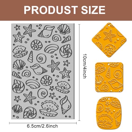 CHGCRAFT Ocean Shells Clay Texture Mat Ocean Animal Clay Modeling Pattern Pad Texture Sheets for Polymer Clay Making Earrings Jewelry, 4x2.6inch - style: Ocean Shells