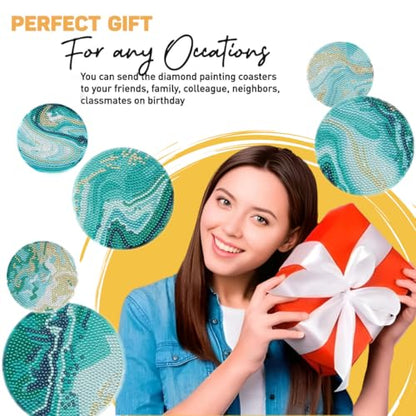8 Pcs Marble Ocean Shaped Diamond Painting Kits, Diamond Painting Kits with Holder Marble Ocean, Diamond Art Coasters for Beginners Adults - Perfect Art Craft Supplies Gift!… - color: Marble Ocean