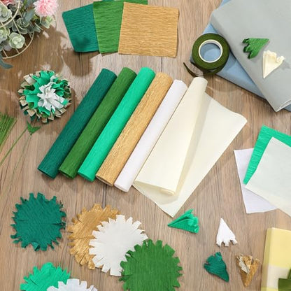 Gersoniel 57 Pcs Crepe Paper DIY Kit for Flower Making, Dark Green and Gold - color: Dark Green and Gold