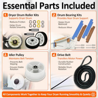 303373K Dryer Roller repair Kit Fit for May-tag Atlantis Neptune Dryer Parts MDE7600AYW MDE9206AYW MDG4000BWW MDG5500AWW MDE4000AYW MDE6400AYW MDE5500AYW MDE7400AYW MDE3000AWW MDE2500AYW MDE3000AYW