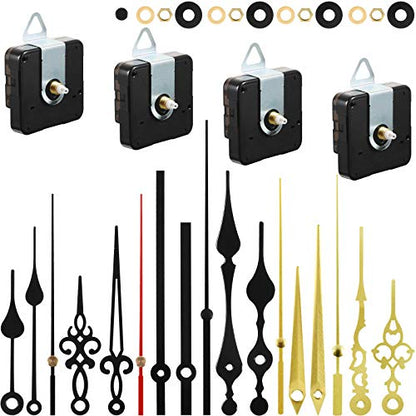 Outus 4 Pieces Quartz Clock Movement Mechanism Non Ticking DIY Mechanism with 6 Clock Hands Sets for Repair Parts Replacement(0.5 Inch/ 13 mm,Gold, Black) - size: 13 mm
