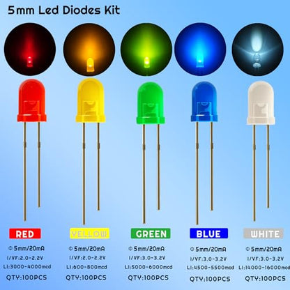 500pcs 5 Color 5MM LED Diode Light Assortment Kit