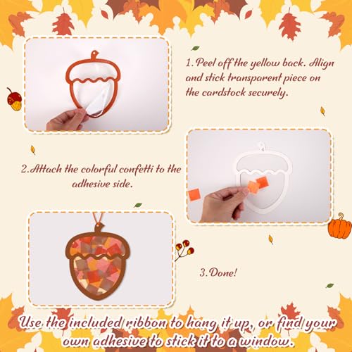Renbuzhu 40-Pack Fall Acorn Paper Suncatchers Crafts Kit - DIY Autumn Stained Glass Window Decorations for Thanksgiving Activities, Art Projects - style: acorn