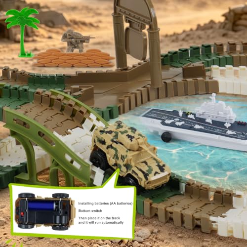 Military Race Car Track Set, 240+ PCS Army Track Toy for Kids Ages 3-7 - color: Military Race Car Tracks
