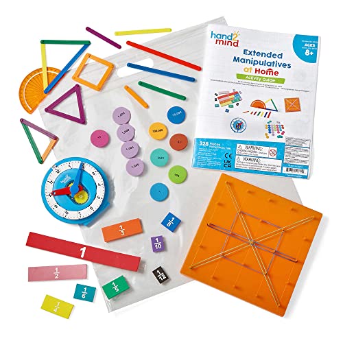 hand2mind Extended Manipulatives at Home Kit for Ages 8+, Math Manipulatives, Advanced Number Line Clock, AngLegs, Place Value Disks, Rainbow Fraction Tiles, Homeschool Curriculum Must Haves