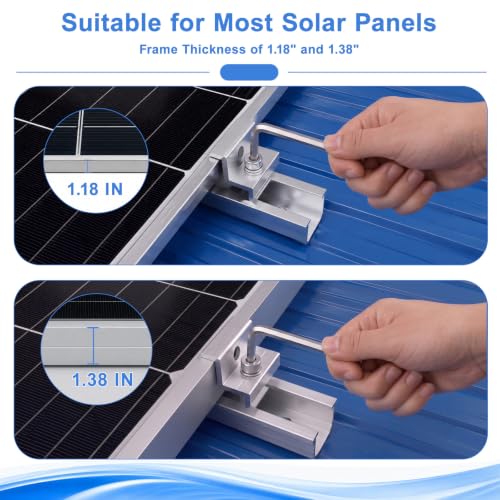 Solar Panel Mounting Kit -10 Rails,4 End+6 Mid Clamps,20 Screws,1 Allen Key for 4 Panels Side by Side,DIY Installation,Anodized Aluminum,Fits 1.18″ to 1.38″ Frames,Rustproof,for RV/Boat/Home Roofs