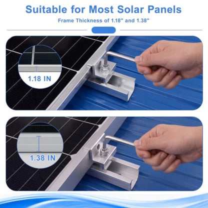 Solar Panel Mounting Kit -10 Rails,4 End+6 Mid Clamps,20 Screws,1 Allen Key for 4 Panels Side by Side,DIY Installation,Anodized Aluminum,Fits 1.18″ to 1.38″ Frames,Rustproof,for RV/Boat/Home Roofs