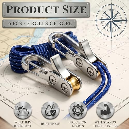 6-Pack Tensioner & Rope Tightening Tool, Paracord Adjusters with Roller Lock Buckle for Easy and Secure Tying, Heavy Duty Tie Down for Boating, Camping & Outdoor Gear