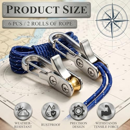 6-Pack Tensioner & Rope Tightening Tool, Paracord Adjusters with Roller Lock Buckle for Easy and Secure Tying, Heavy Duty Tie Down for Boating, Camping & Outdoor Gear
