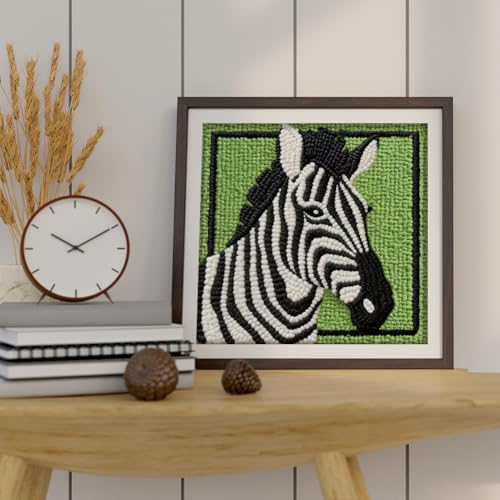 DOODLREAM Cute Zebra DIY Punch Needle Embroidery Kit for Adult Beginner, 9.4" Avocado Zebra Animal Punch Stitching Craft Set for Starter with Frame,Fabric Pattern,Threader, Yarn, Pinch Needle - color: Zebra
