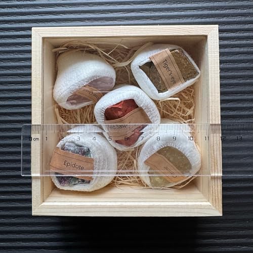 Natural Crystal Raw Stone Ore Specimen Set Wooden Box, Science Teaching Mineral Rock Set, a Very Good Christmas or New Year Gifts for Friends, Classmates or Sons and Daughters