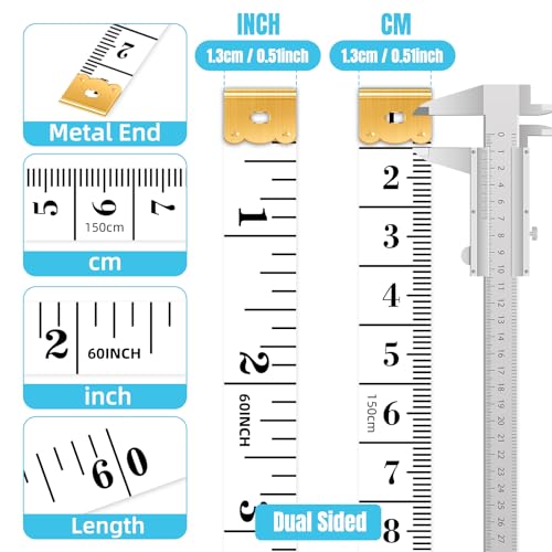 12 Pack White Soft Tape Measure – 60"/150cm Dual Scale Cloth Ruler for Sewing, Body Measurements, Tailoring, Fitness Tracking, Craft & Weight Loss, Flexible Fabric Tape with Metal Ends - color: 12pcs-white
