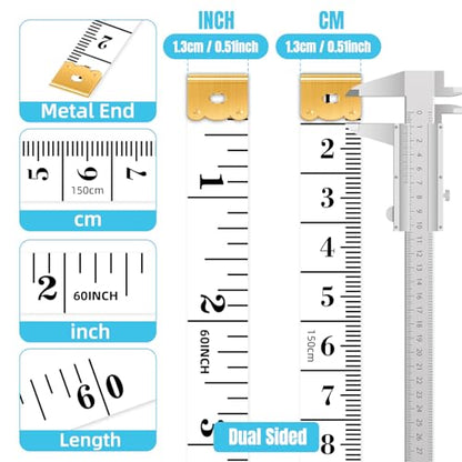 12 Pack White Soft Tape Measure – 60"/150cm Dual Scale Cloth Ruler for Sewing, Body Measurements, Tailoring, Fitness Tracking, Craft & Weight Loss, Flexible Fabric Tape with Metal Ends - color: 12pcs-white