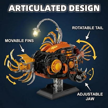 HJPLPXH Mechanical Angler Fish Building Set with Light, Lantern Fish Model - style: Angler Fish