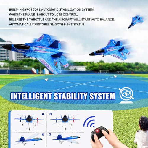 F-22 Raptor 2.4GHz RTF RC Fighter With 6-Axis Gyro For Kids Beginners - color: Blue Kf803