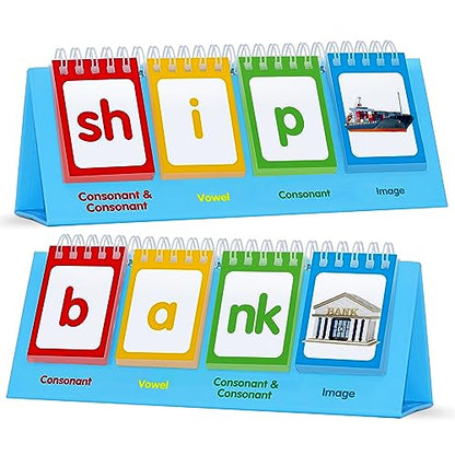 CVCC & CCVC Flip Charts, 40 Words Builder Phonic Games Freestanding Flip Chart Manipulative Spelling Toy Educational Learning Tool for Student Teacher School Supplies - style: CVCC & CCVC Word